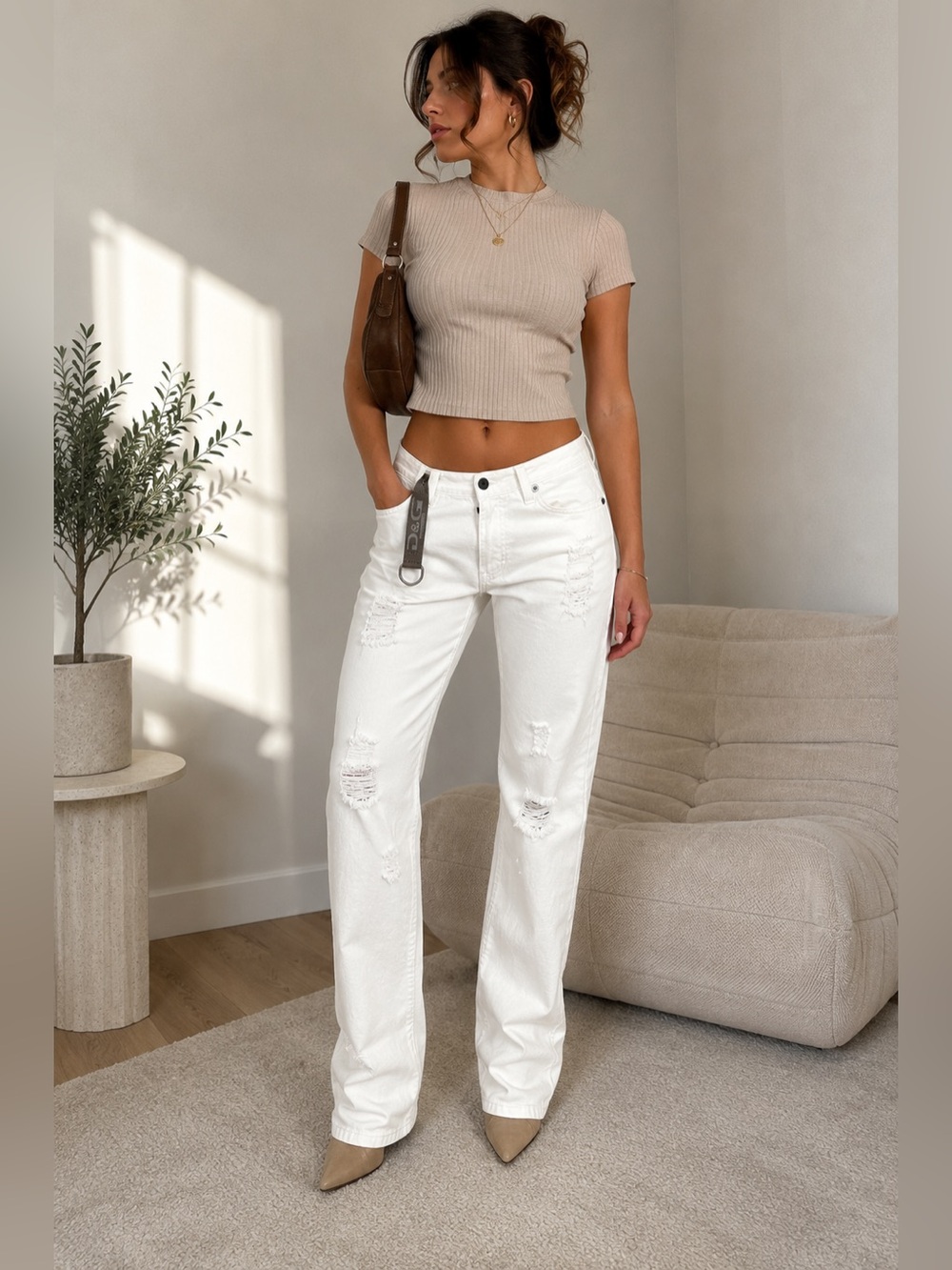 Dolce & Gabbana Y2K White Distressed Straight Leg Jeans Size 30 Made in Italy